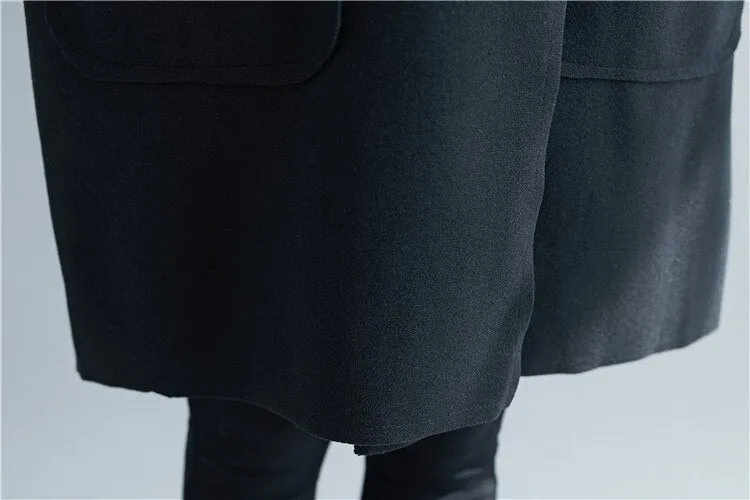 Wjczt Winter Woolen Women Loose Coats 2022 New Korean Solid Color Turn-down Collar Big Pockets Long Female Coats