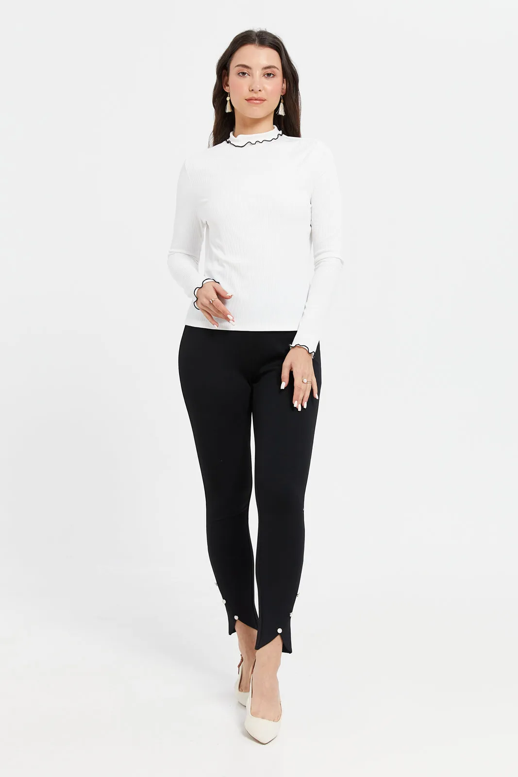 Women Black Multi Button Leggings