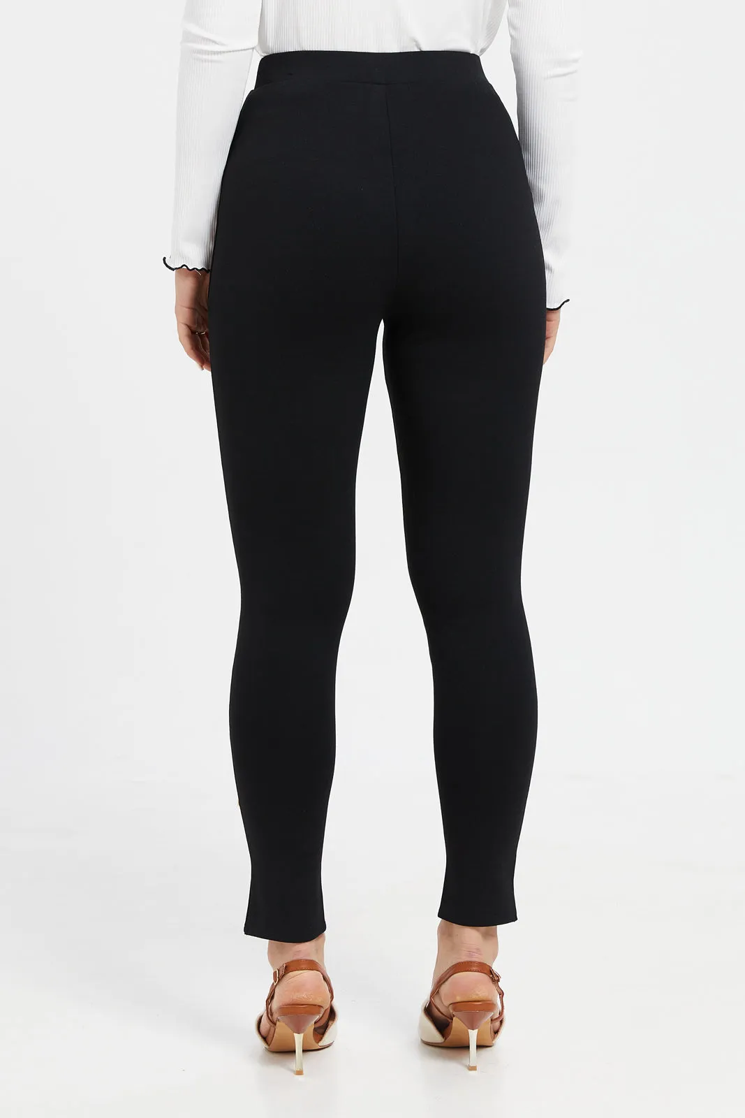 Women Black Multi Button Leggings