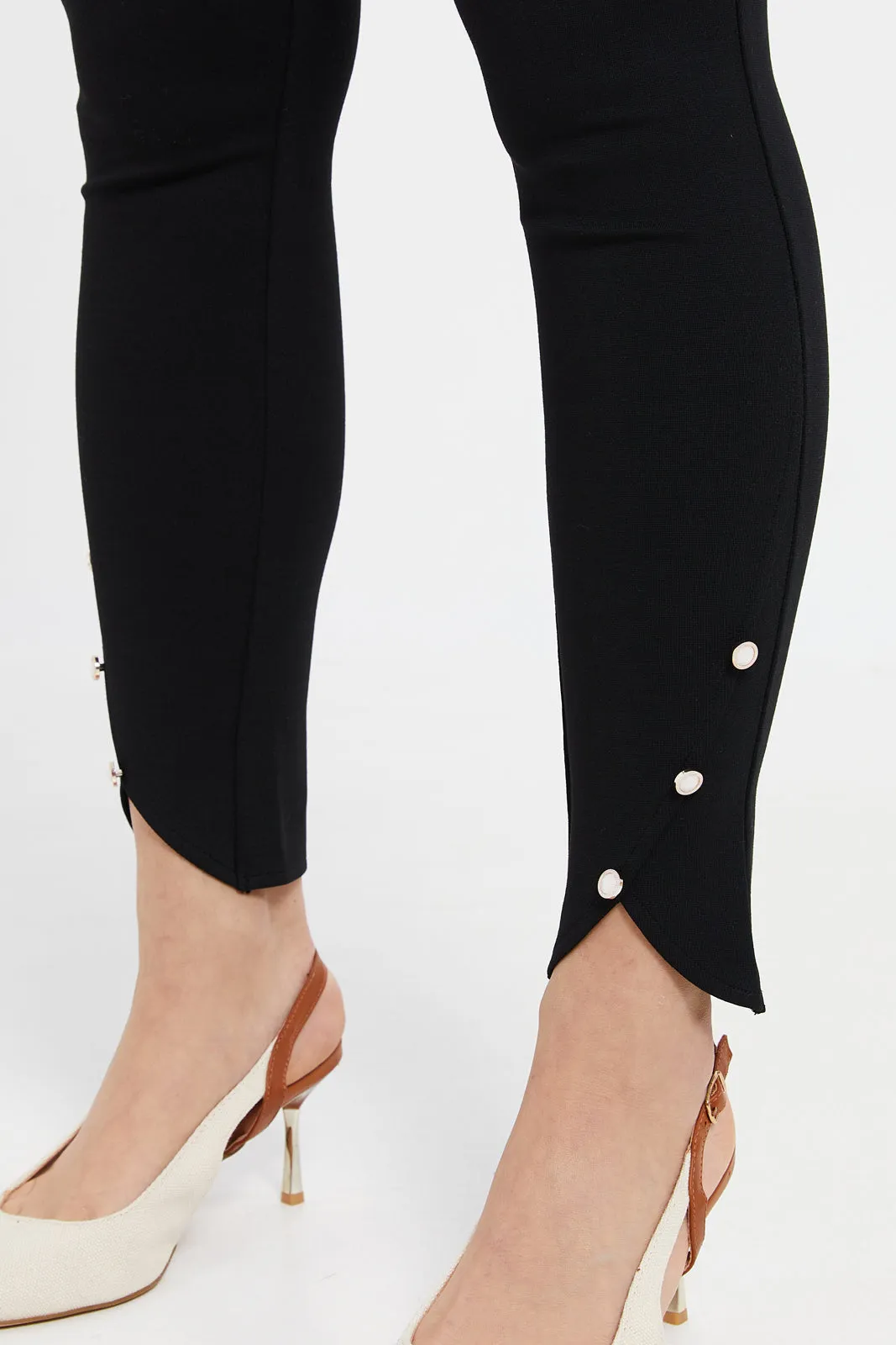 Women Black Multi Button Leggings