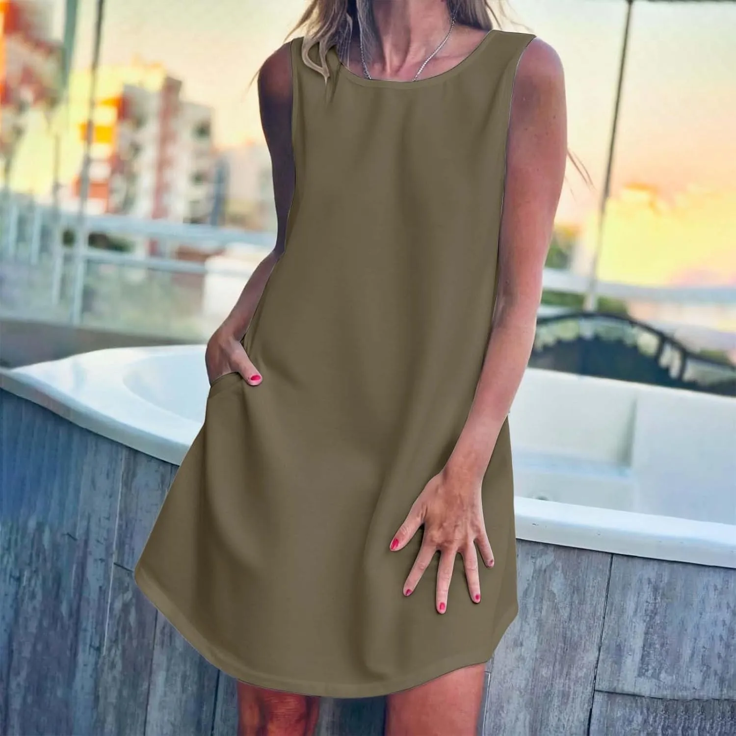 Women's 2025 Linen Casual Dresses Flowy V Neck Short Sleeve Maxi Dress Lightweight Summer Beach Vacation Clothes