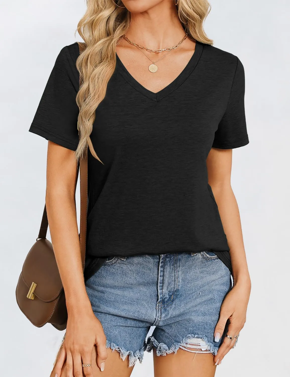 Womens Short Sleeve T Shirts V Neck Tops Summer Trendy Comfy Casual Basic Tee Shirt