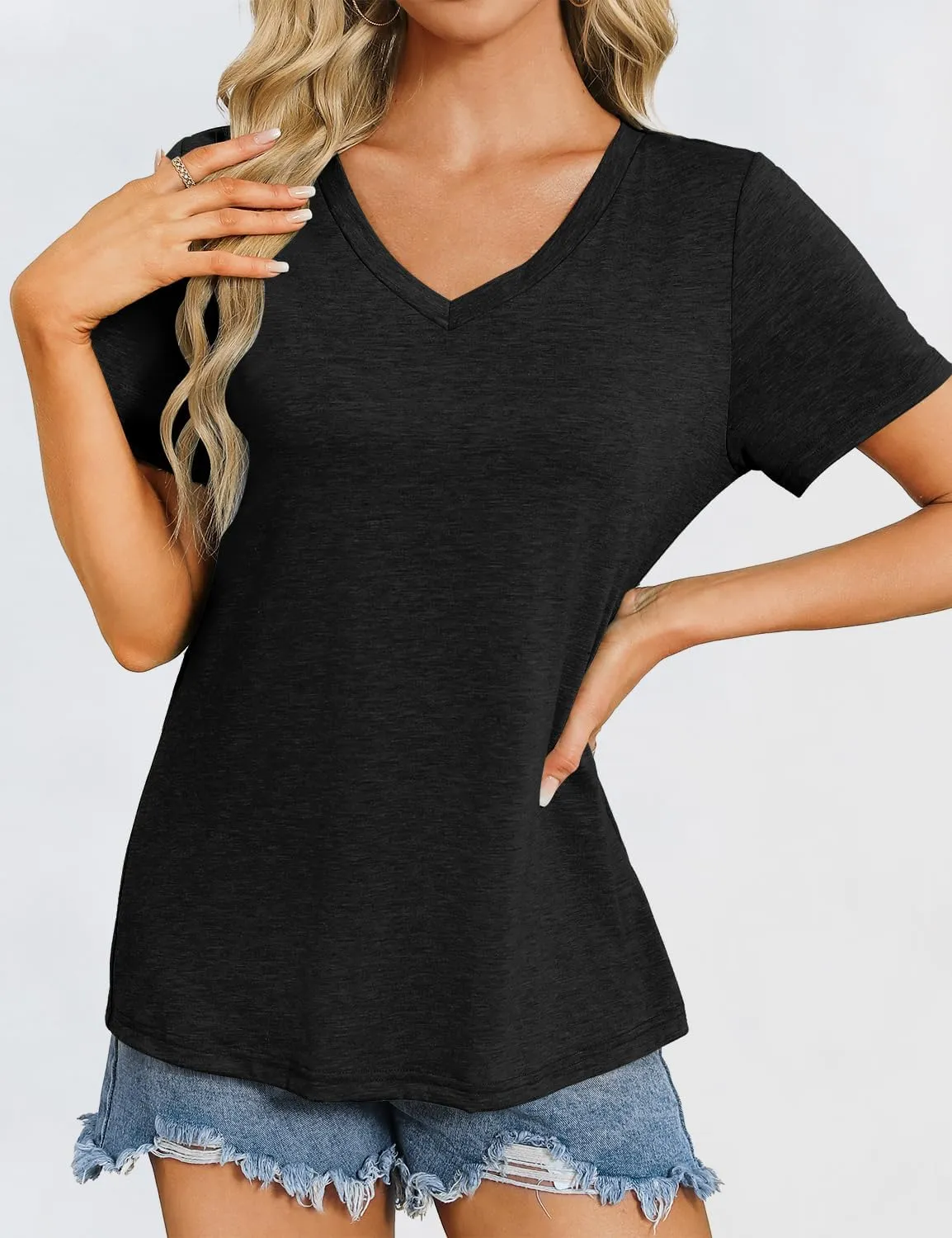 Womens Short Sleeve T Shirts V Neck Tops Summer Trendy Comfy Casual Basic Tee Shirt