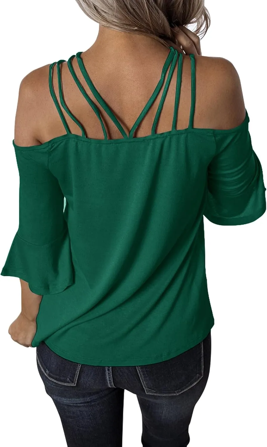 Womens Spaghetti Straps Cold Shoulder Shirts Casual Half Sleeve Tops