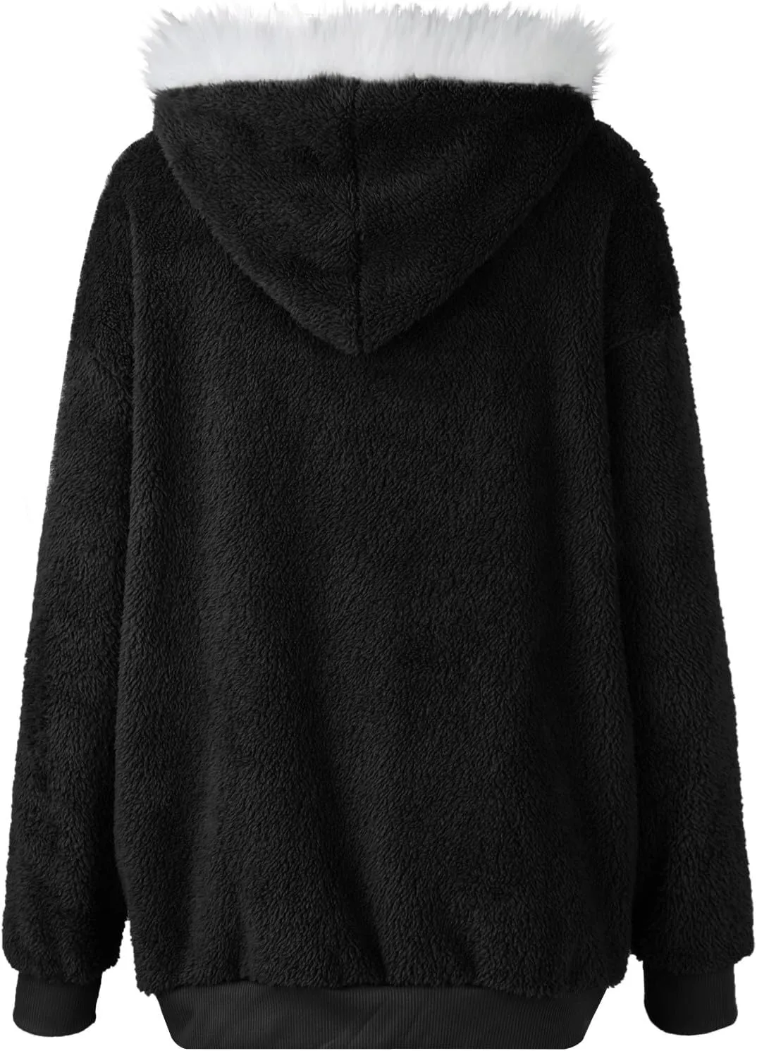 Women's Winter Coats Fuzzy Fleece Jacket Hooded Color Block Patchwork Cardigan Coat Outerwear With Pockets