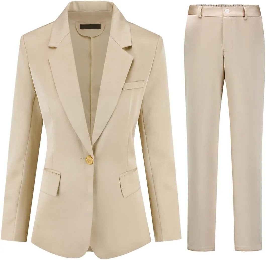 YYNUDA Women's Business Suit Set Ladies 2 Piece Office Work Solid Blazer Jacket and Pants